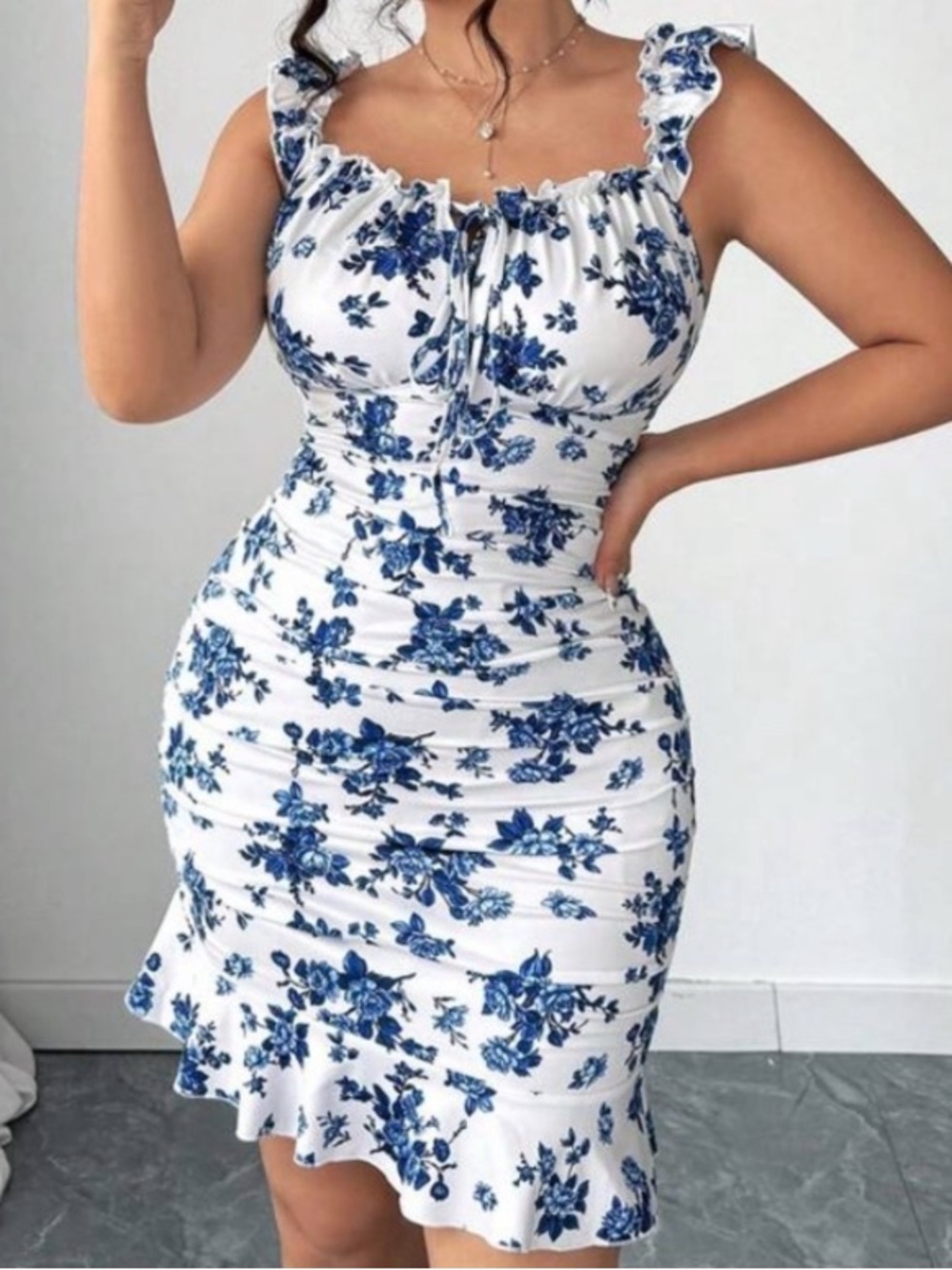 SHEIN • White • Blue Floral • Dress